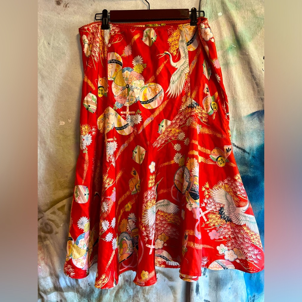 Kit Cornell Vintage Silk Skirt with Cranes